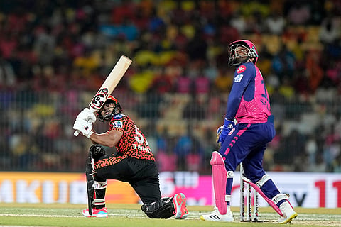 Rahul Tripathi plays a shot against RR
